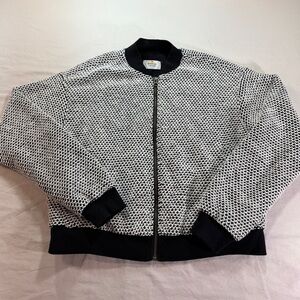 Marine Layer Birdseye Bomber Jacket Women M Black White Knit Textured Pockets